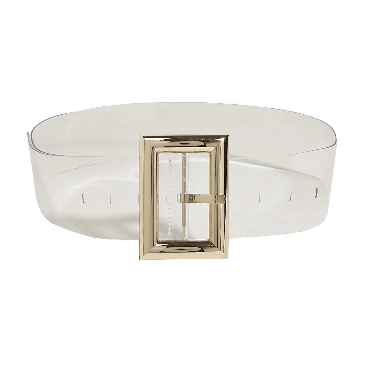 Belts pvc transparent Ladies waist belts For women night show party daily life golden big buckle head adjustable length pin buckle Y240810CT8D