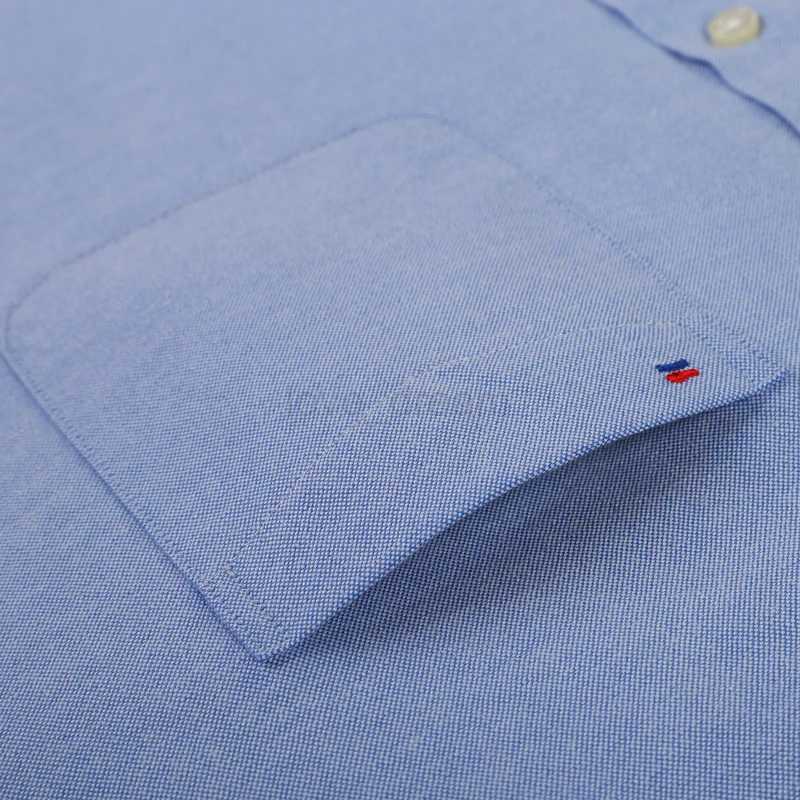 Mens Long Sleeve Oxford Plaid Striped Casual Shirt Front Patch Chest Pocket Regular-fit Button-down Collar Thick Work ShirtsXJ240812