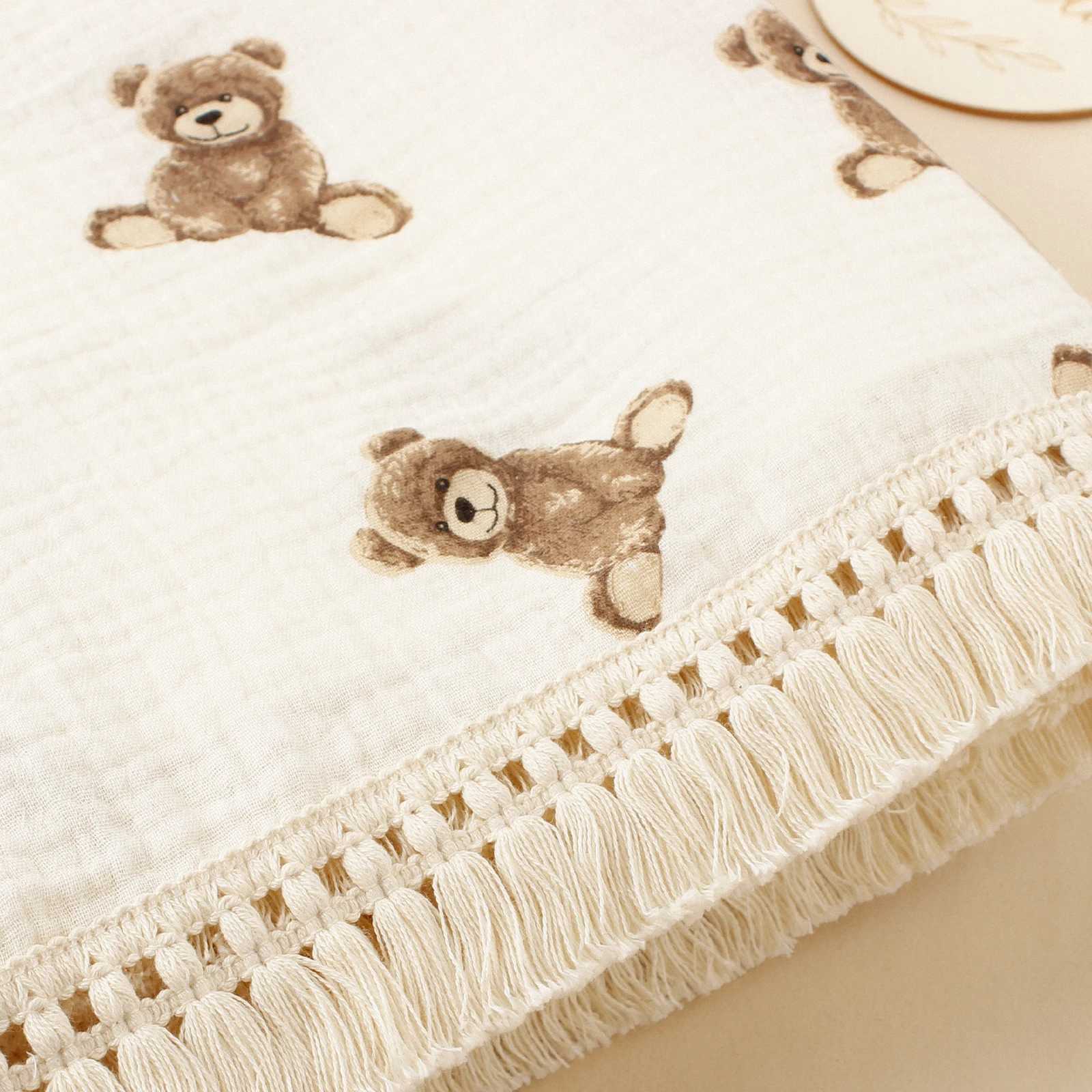 New cute printed baby packaging blanket organic cotton tassel blanket travel childrens soft bath towel childrens sleep cover blanketW240810