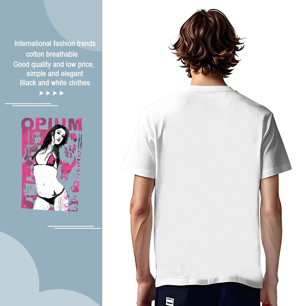 Fashion 230g Pure Cotton T-Shirts person Hip Hop Men Tops Tees Top Tees Breathable Short Sleeve TOP Quality Anime Print