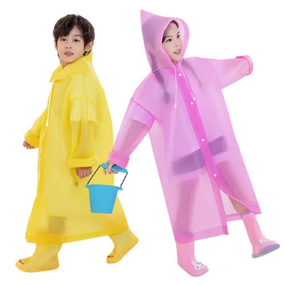 Solid Color Kids Raincoat Outdoor Waterproof Children Rain Poncho EVA Hoodie Rainwear Student Rain Coat Folding Kids Rain Coat Y240813