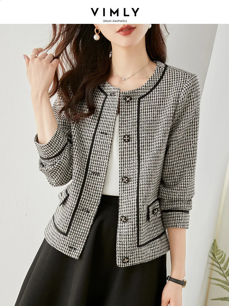 Vimly French Style Vintage Plaid Tweed Jacket Wool Blend Short Coat for Women Winter Spring In Outerwear Clothing V7732 240812