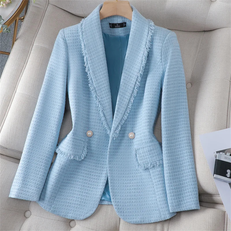 Small Fragrance Coat Women Blazers Spring Autumn Double-Breasted Suit Jacket Lady Outerwear High-end Tweed Blazer Female 240812