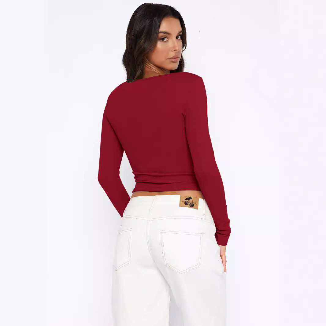 Autumn and winter solid color soft button short jacket long sleeved slim fit style top cardigan fashionable women's clothing dongdumaoyi