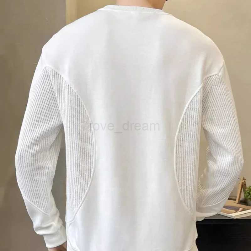 Trendy Korean Spring Autumn Mens 2024 New Spliced Pullover O-Neck Screw Thread Solid Color Loose Casual Long Sleeve SweatshirtsXJ240812