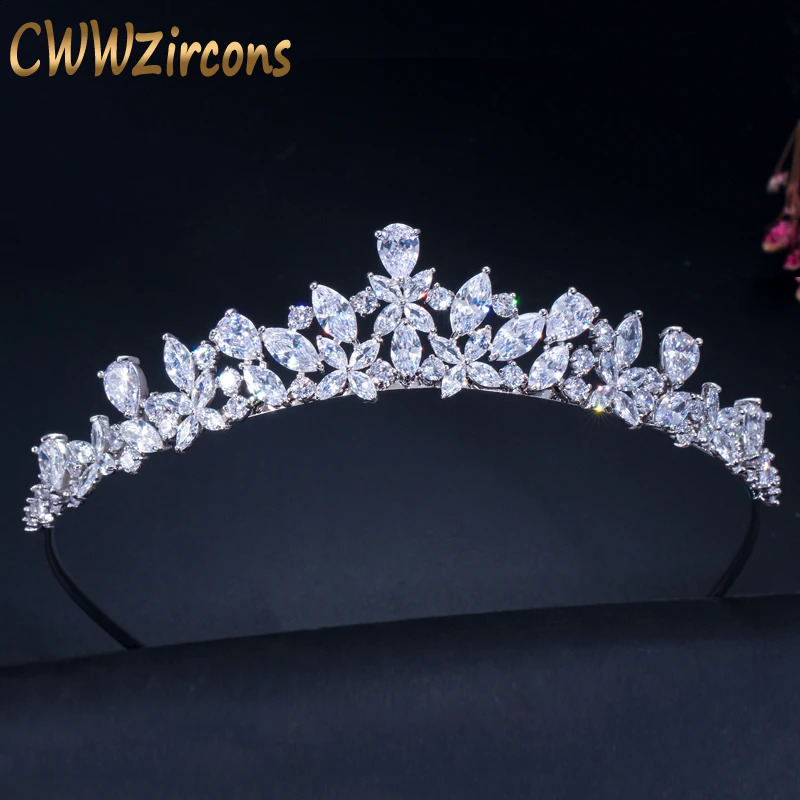 CWWZircons High Quality Cubic Zirconia Romantic Bridal Flower Tiara Crown Wedding Bridesmaid Hair Accessories Jewelry A008 240805