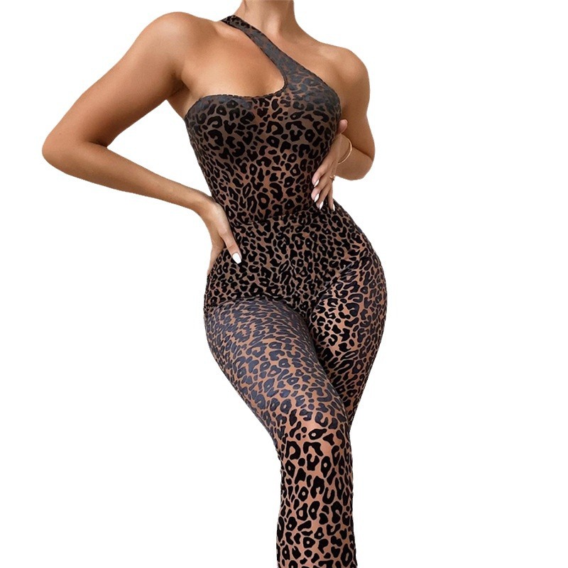 New advanced fashion women leopard absorption tight jumpsuit sports sexy jumpsuit fitness bottoms plus size yoga