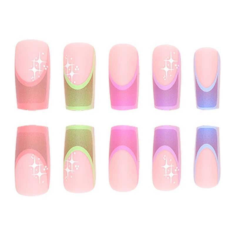 24 pieces of paraffin nail shapes multi-color French pattern fake nails+1 jelly glue+1 random color nail files W240810