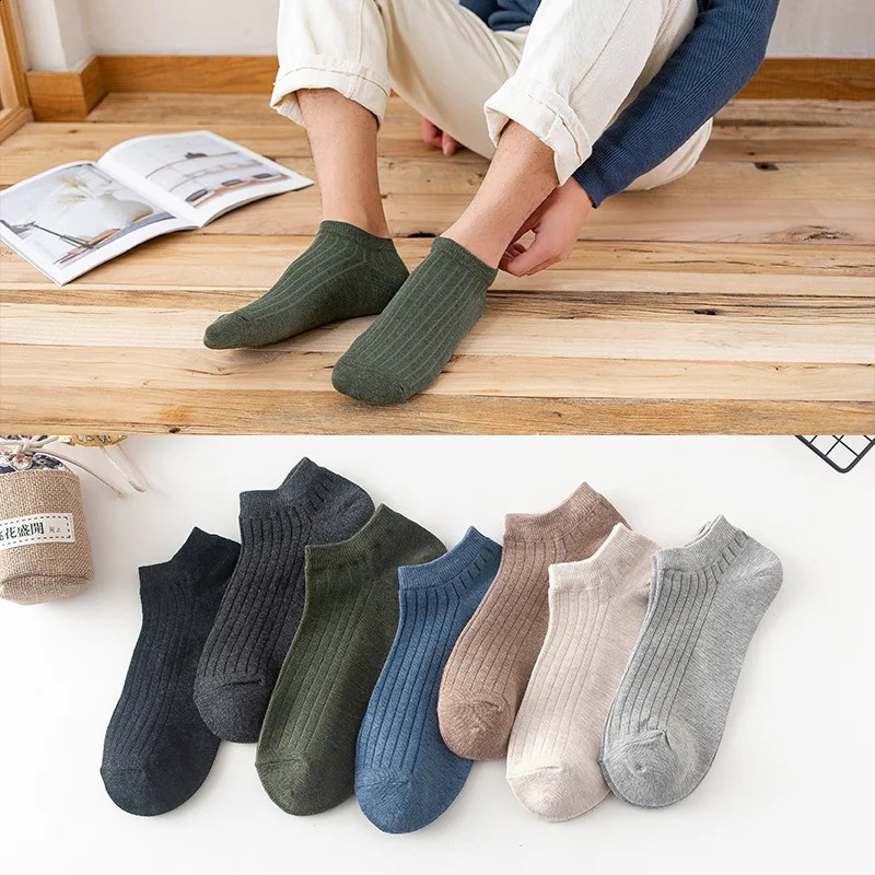 2024 Solid Color Mens SpringSummer Thin Low cut Boat Socks Breathable Short Tube Cotton Socks Invisible Socks 240812