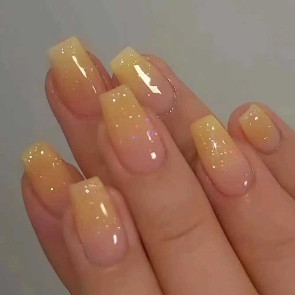 24 pieces/box Gradient Pink Nail Tip Detachable Flash Fake Nail Long Ballet Performer Fake Nail Full Cover Pressing Nail Womens Gift W240810