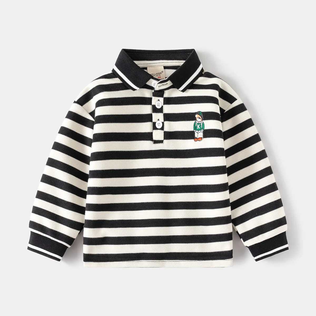 Spring Autumn Boys Long Sleeve Casual Cotton Embroidered T-shirt Kids Slish Outdoor Striped Polo Shirt Top Ages 3-8XJ241225
