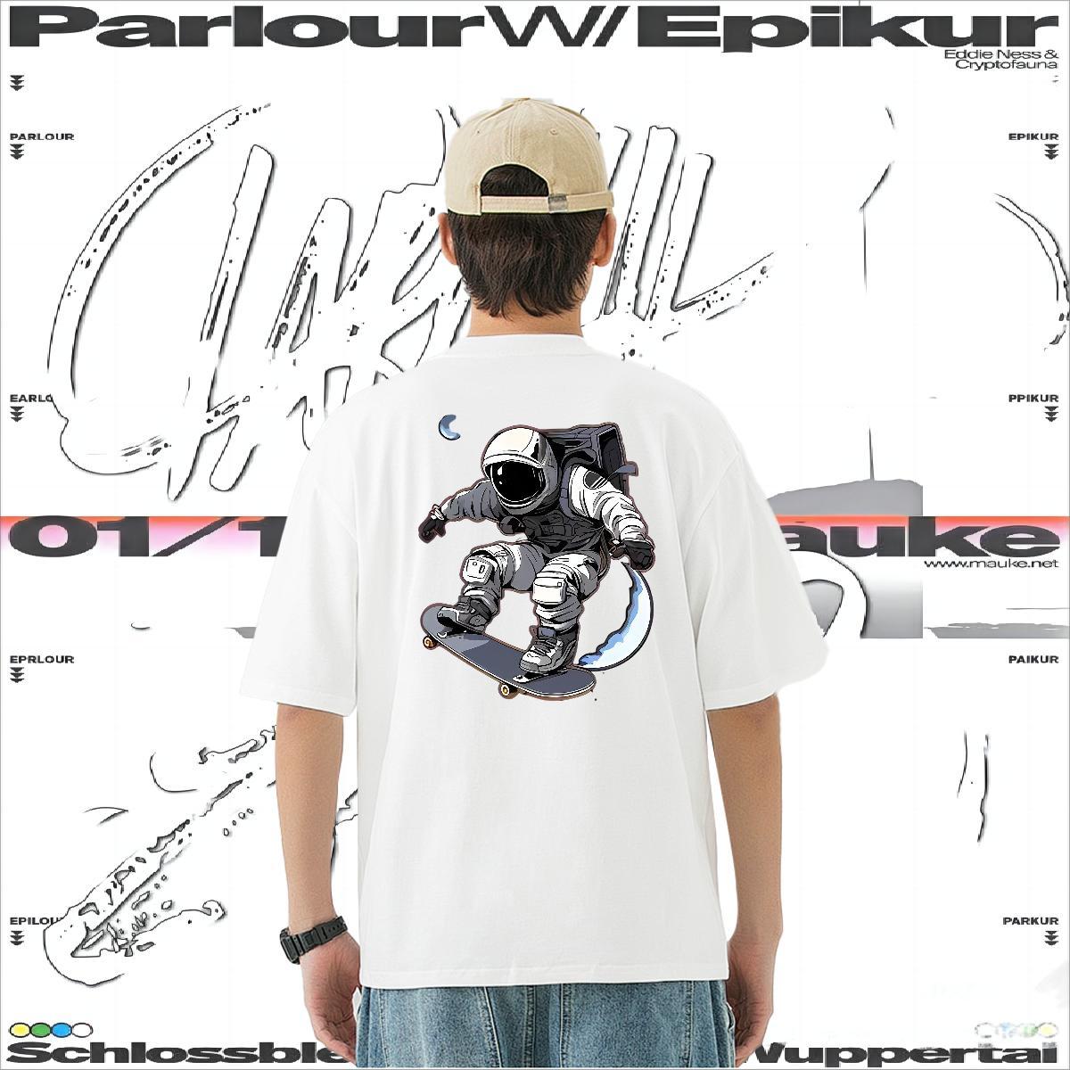 Classic T Shirt For Man spaceman Polos 230g 100% Cotton Sports Casual Wholesale DIY Anime Breathable Crew Neck Men Clothes T-Shirt