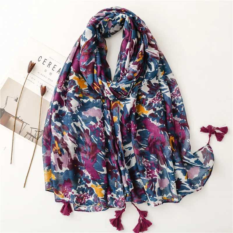 2023 Paisley Abstract Flower tassel Adhesive Shawl Womens High Quality Packaging Thin Pashmina Stoll Muslim Headscarf 180 * 90cm W240810