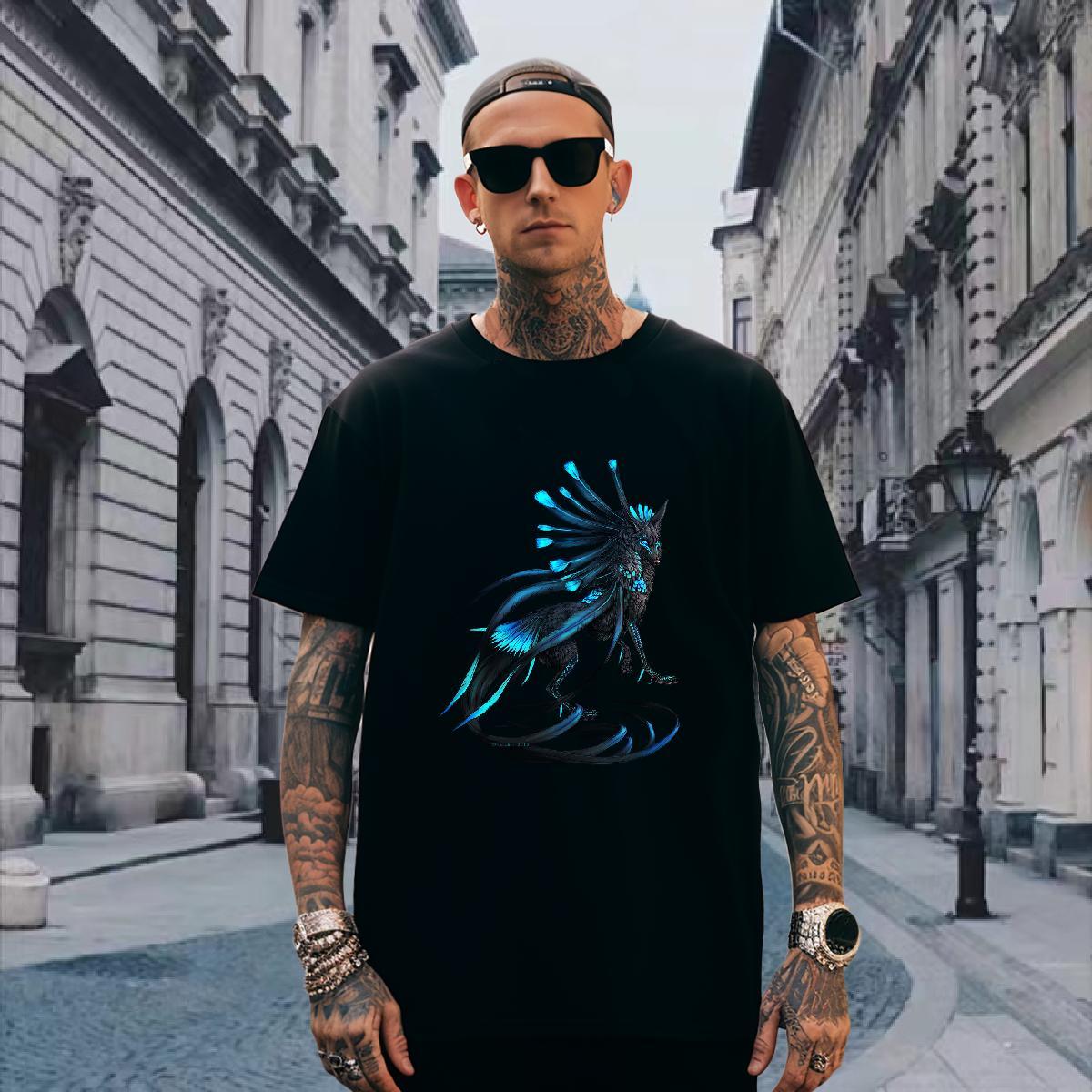 Soft T-Shirts wolf Breathable Short Sleeve Beach Black White 100% Cotton 230g Mens Tshirts 2024 New Clothings