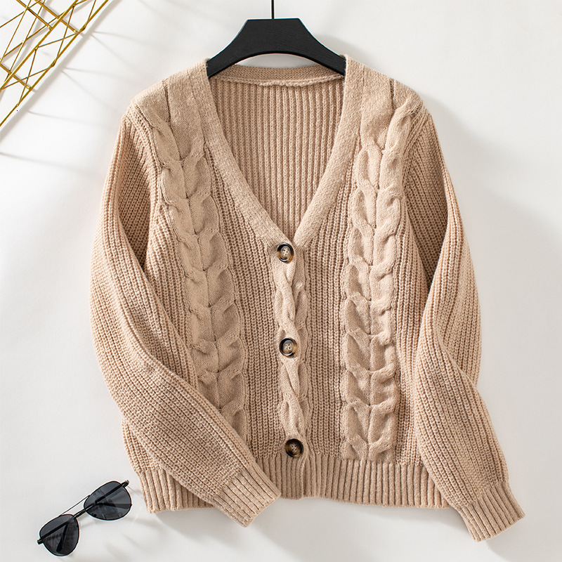 Maomao Rain Solid Color Fried Dough Twists Knitted Cardigan Autumn and Winter New Single breasted Sweater Women's Jacket H812#45