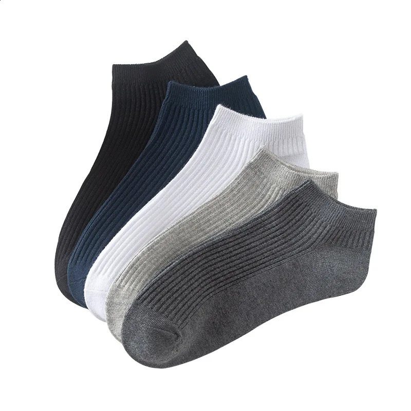 SpringSummer Mens Socks Short Barrel Double Needle Boat Socks Simple Solid Color Short Socks Sweat-absorbing Cotton Socks 240812