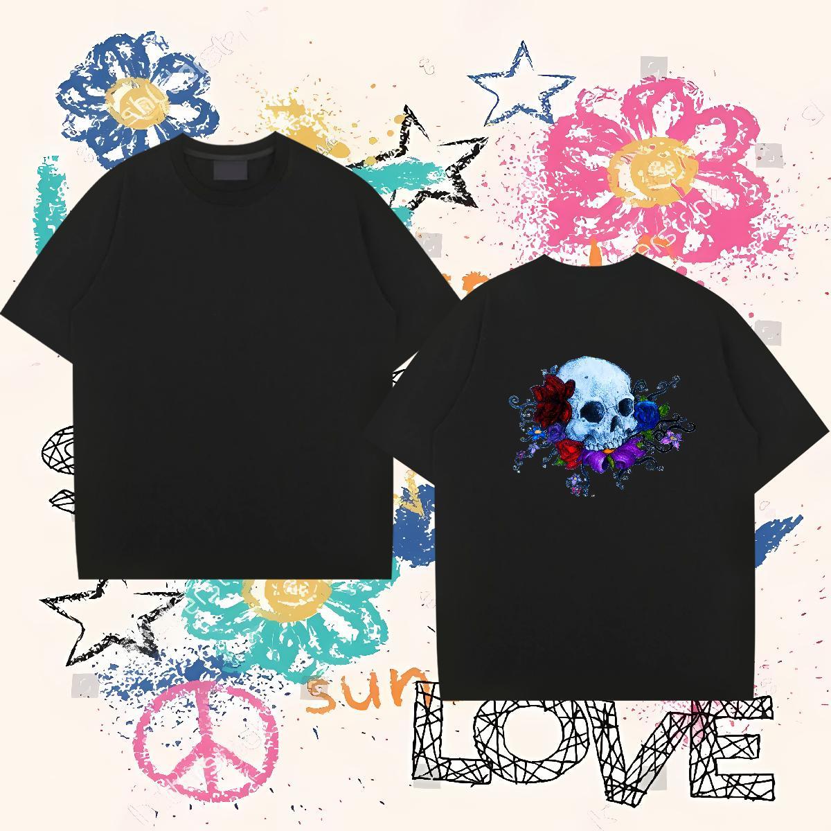 Classic Mens T Shirts skull Wear 100% Cotton 230g Casual Beach Brand Custom Print Oversized Breathable Short Sleeve Men Clothes T-Shirt