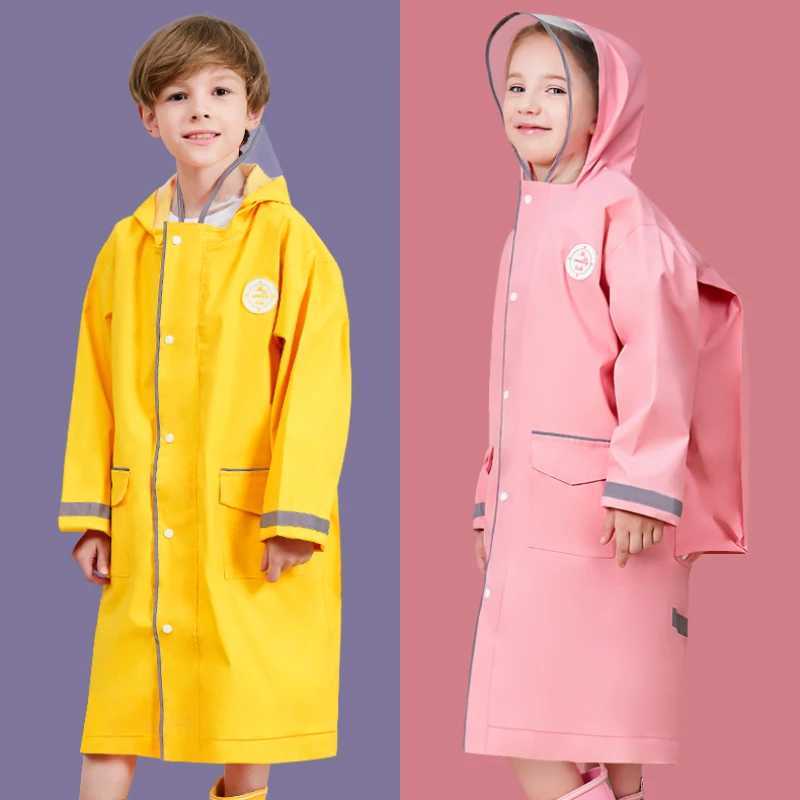 Hooded Waterproof Raincoat Jacket Macaron Color Cute Childrens Thin Suit Schoolbag Big Kid Poncho Household Supplies Rain Coat Y240810