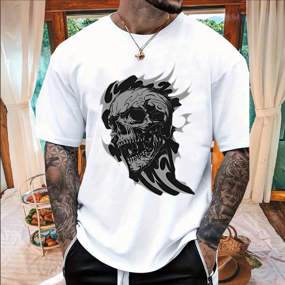 Classic Casual T-Shirts for Men halloween Tops 100% Cotton 230g Street Free Shipping Floral Print Short Sleeve Soft Men Clothes T-Shirt
