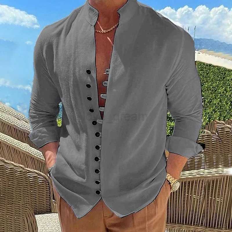 New Fall Mens Fashion Trend Retro Cotton And Linen Casual Loose Long-Sleeved ShirtXJ240812
