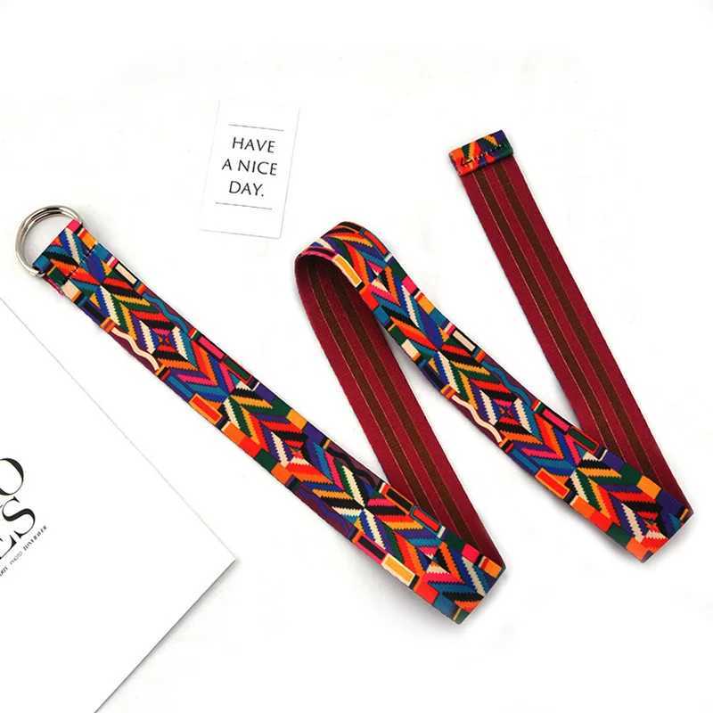 Belts Fashion printed canvas belt womens metal D-ring buckle waistband belt jeans dress Trouser womens decorative waistband Harajuku Y2408108ERA