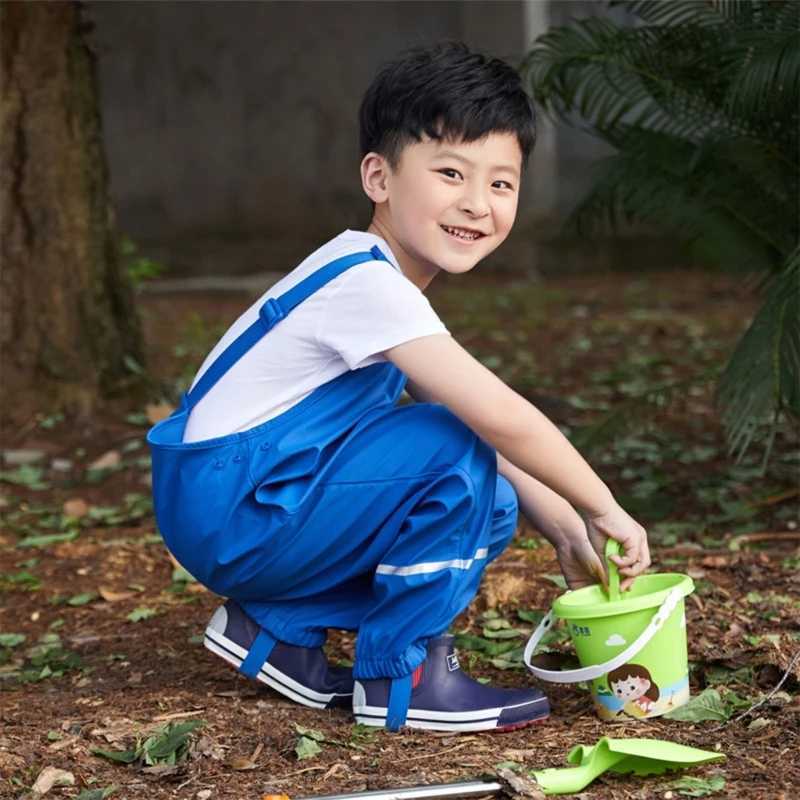 Children Pu Overall Rain Pants Waterproof Adjustable Raining Pants Supplies for Spring School Student Clothes Washable Y240810