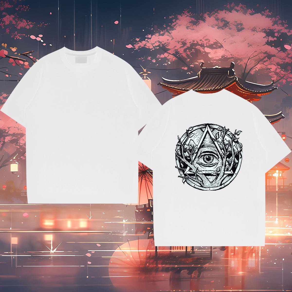 2024 DIY Mens T Shirts eye of the devil Wear 230g Pure Cotton Casual Daily Wear Soft White Plus Size Breathable Men Tops Tees