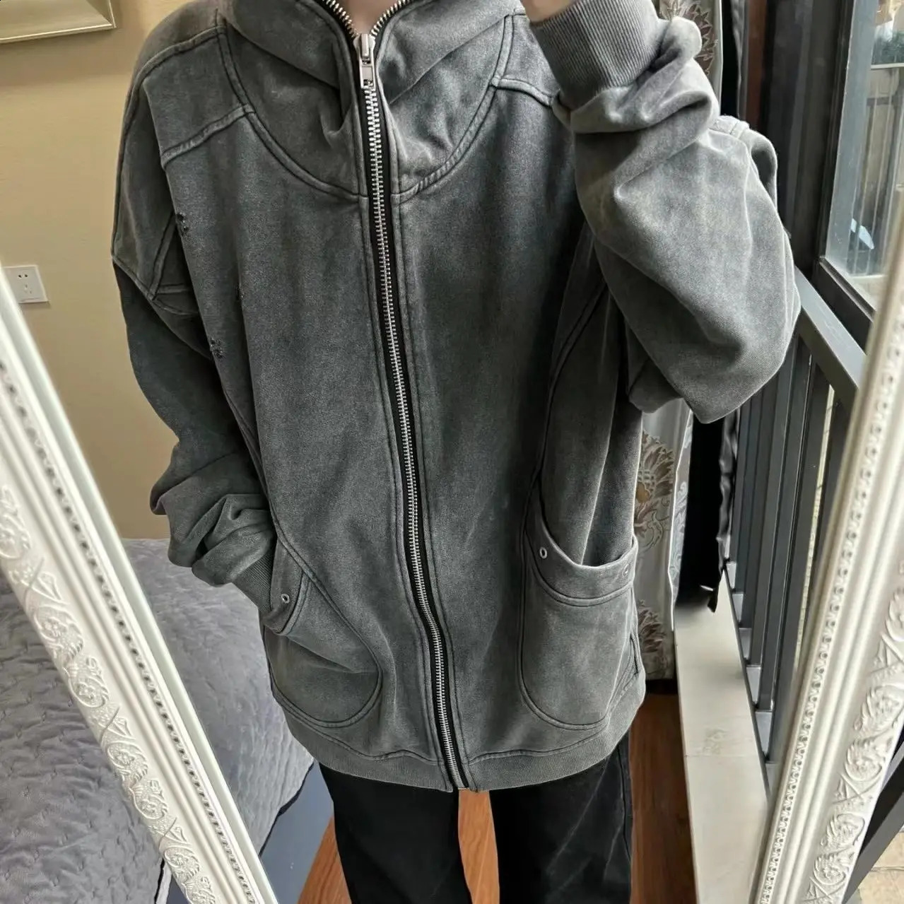 Spring and Autumn Miss Pure Cotton Make Old Washed Coat Hoodie Trendy HoodieAmerican Style Vintage Cardigan National Trend Loose 240812