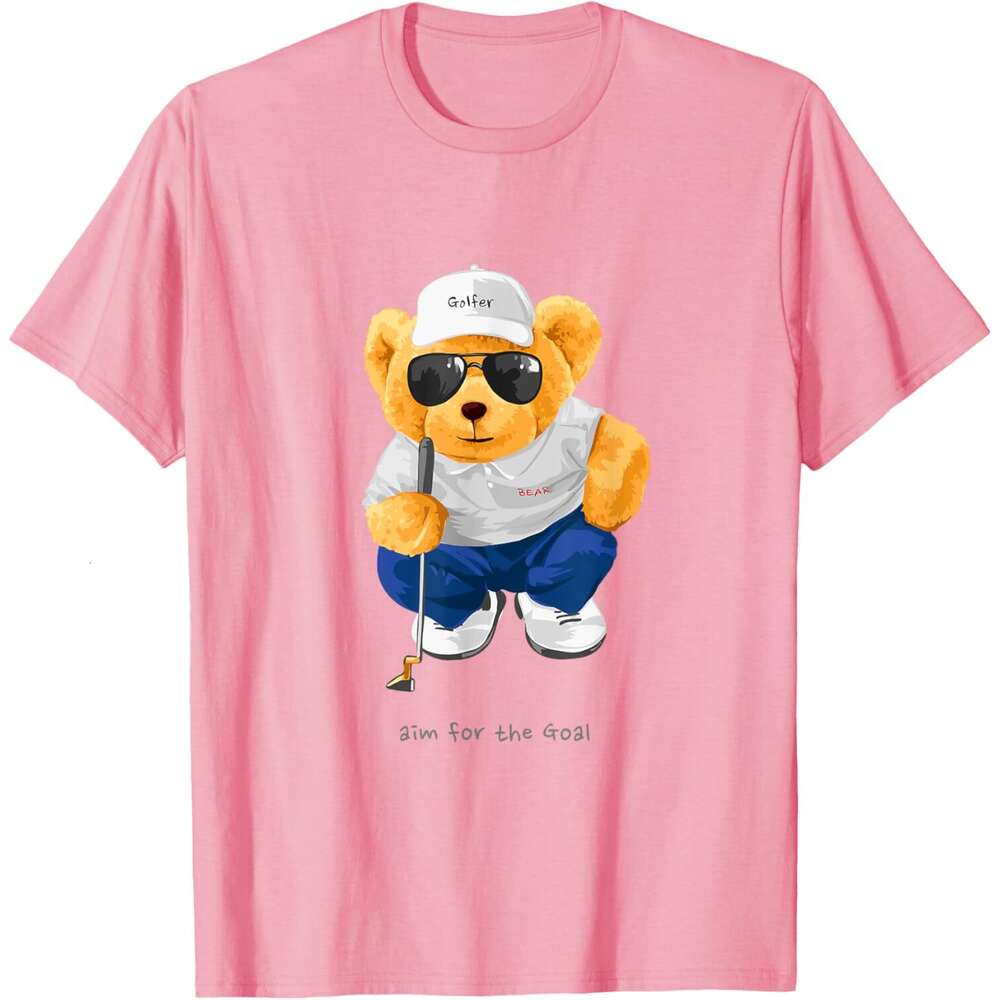 T shirt for Mens Cool Wild Teddy Bear Playing Golf Style Illustration T-Shirt Shirts Tshirt Graphic Tee Casual Tops Clothes Short sleeve