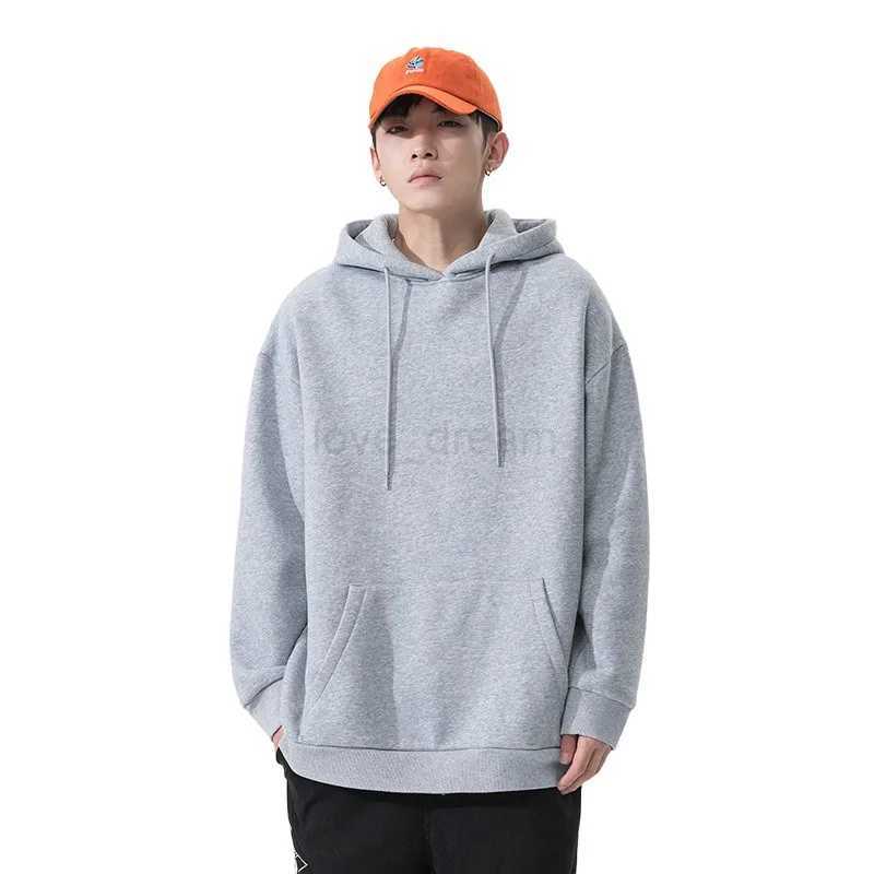 Hooded hoodie mens spring and autumn trendy brand Liugao Street solid color long sleeved pullover loose top coatXJ240812