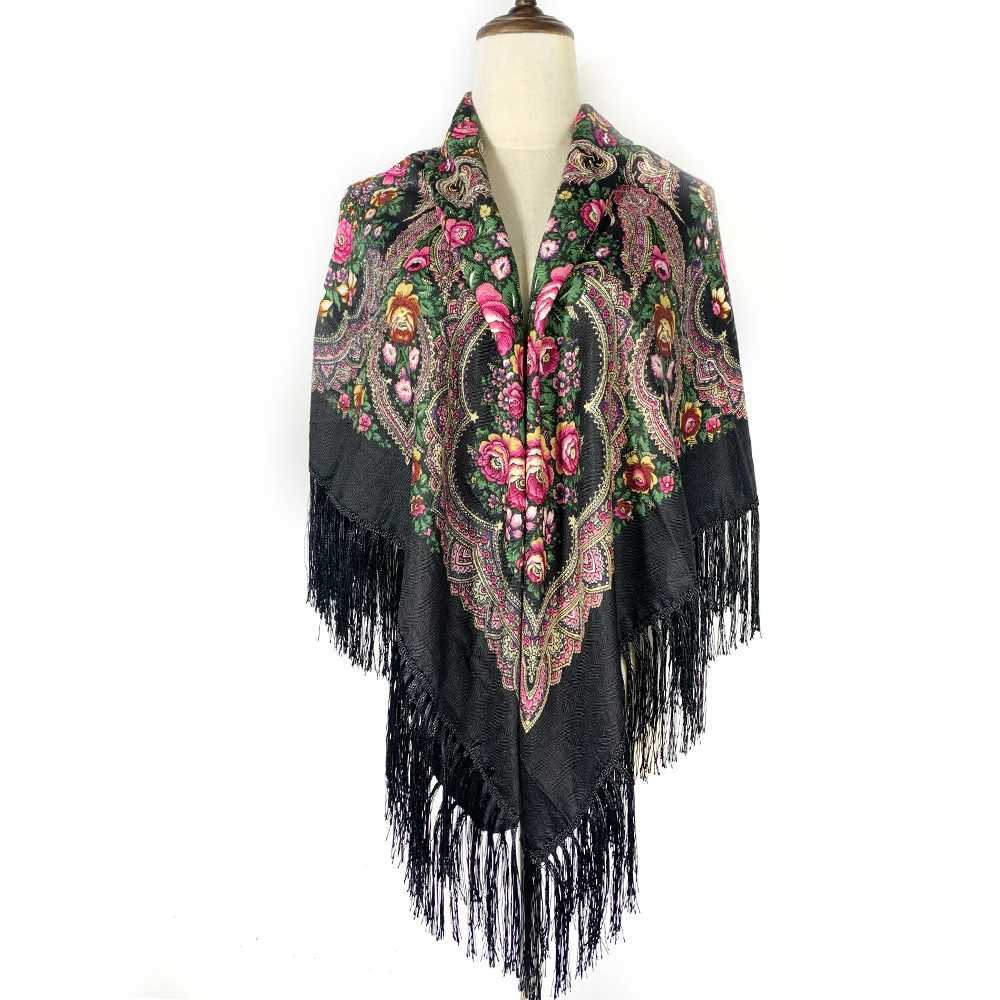 135 * 135cm Russian floral print square scarf for womens ethnic edge Bandana shawl Babushka handle chief blanket headband W240810