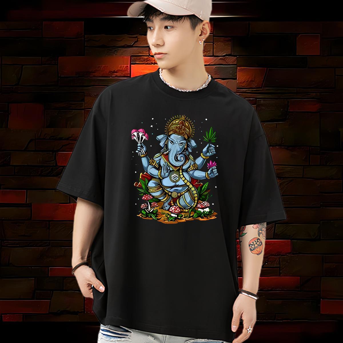 Wholesale T-Shirts for Men Ganesha Tees 100% Cotton 230g Outdoor Cool Design DIY Anime Round Neck Short Sleeve Couples T Shirts