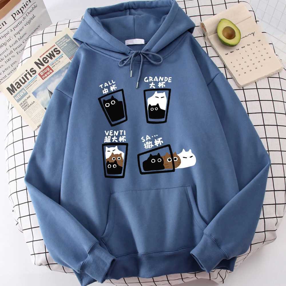 Cartoon Cat Coffee Medium Cup Large Cup Mens Hoodie Casual Premium Sportswear Casual Personalized Hoodie Jacket Daily ClothingW240724