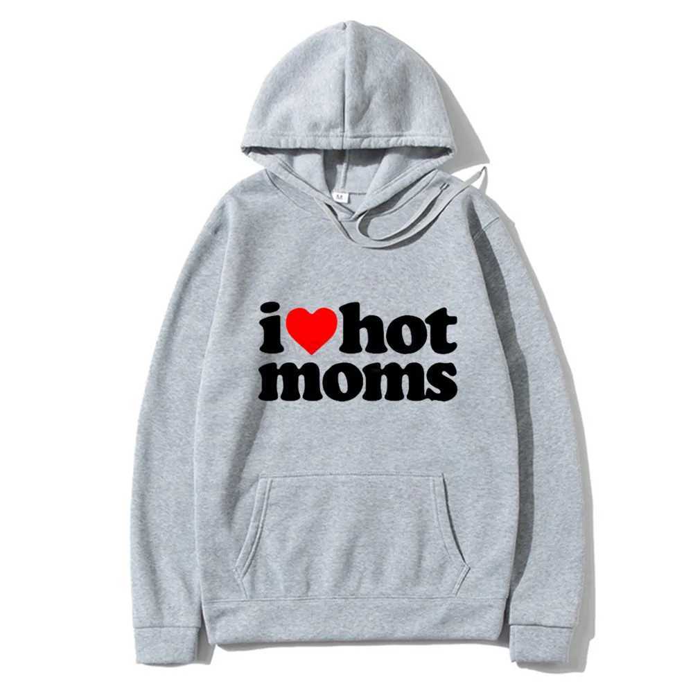 I Love Hot Moms Men Hoodies Sweatshirts New Funny Red Heart Love Moms print Hoodie Men Women Casual Top Pullover Mens ClothingXJ240812