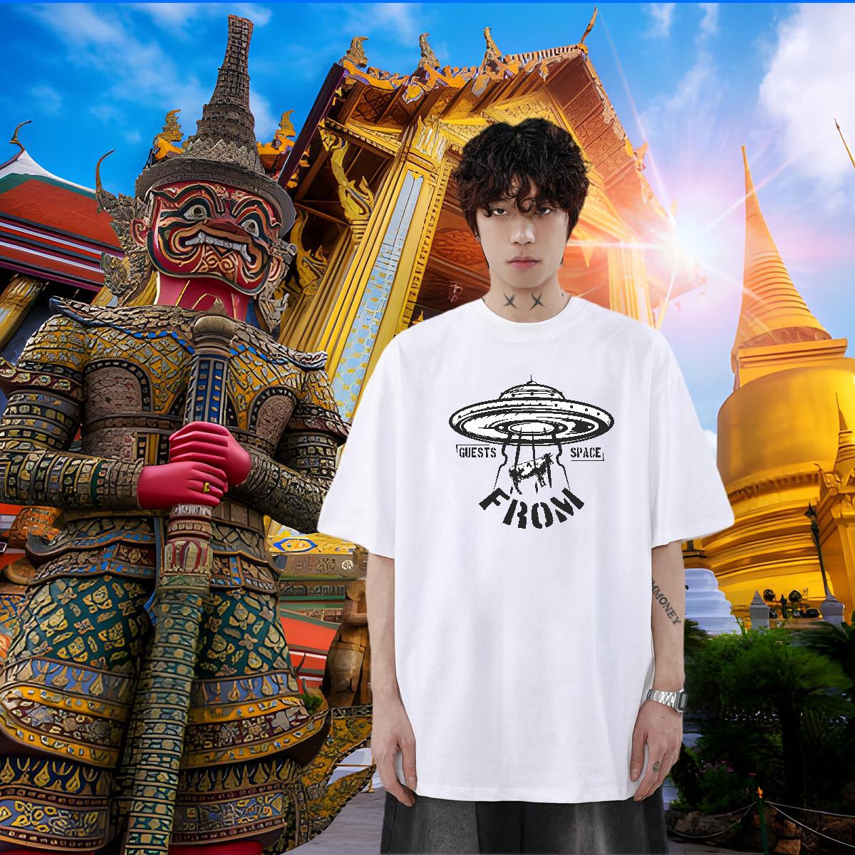 Customized T shirt UFO Polos 230g Pure Cotton Outdoor High Quality Custom Big Size Round Neck Short Sleeve Men Tops Tees