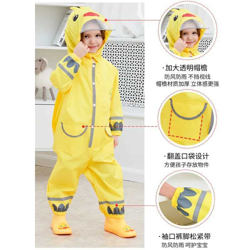 Childrens Raincoat One-Piece Full Body Suit Waterproof Boys and Girls Baby Kindergarten Child Student Yellow Duck Rain Pants Po Y240810