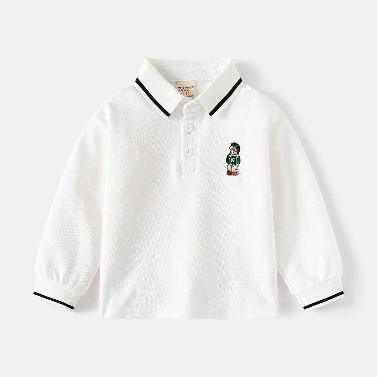 Spring Autumn Boys Long Sleeve Casual Cotton Embroidered T-shirt Kids Slish Outdoor Striped Polo Shirt Top Ages 3-8XJ241225