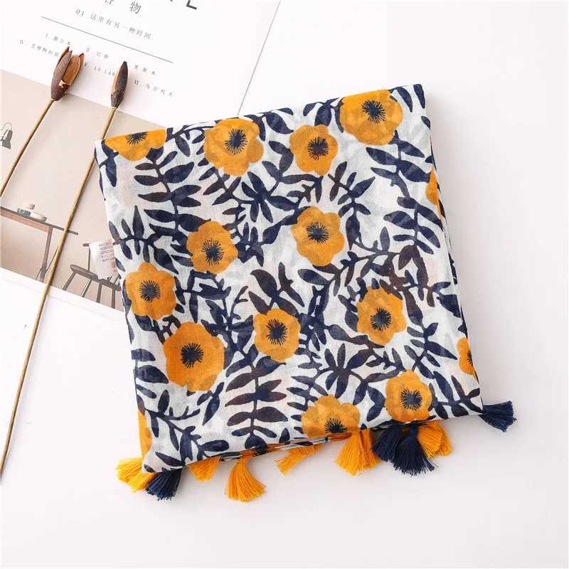 New Bohemian style printed pleated womens scarf large size sheer breathable veil headscarf fashionable bandage scarf W240810