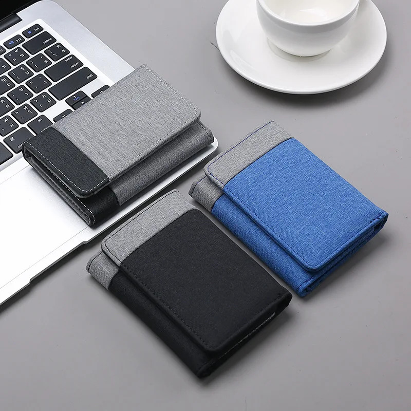 Mens canvas wallet with ID po clip card 8slot buckle mens mini three fold 240810