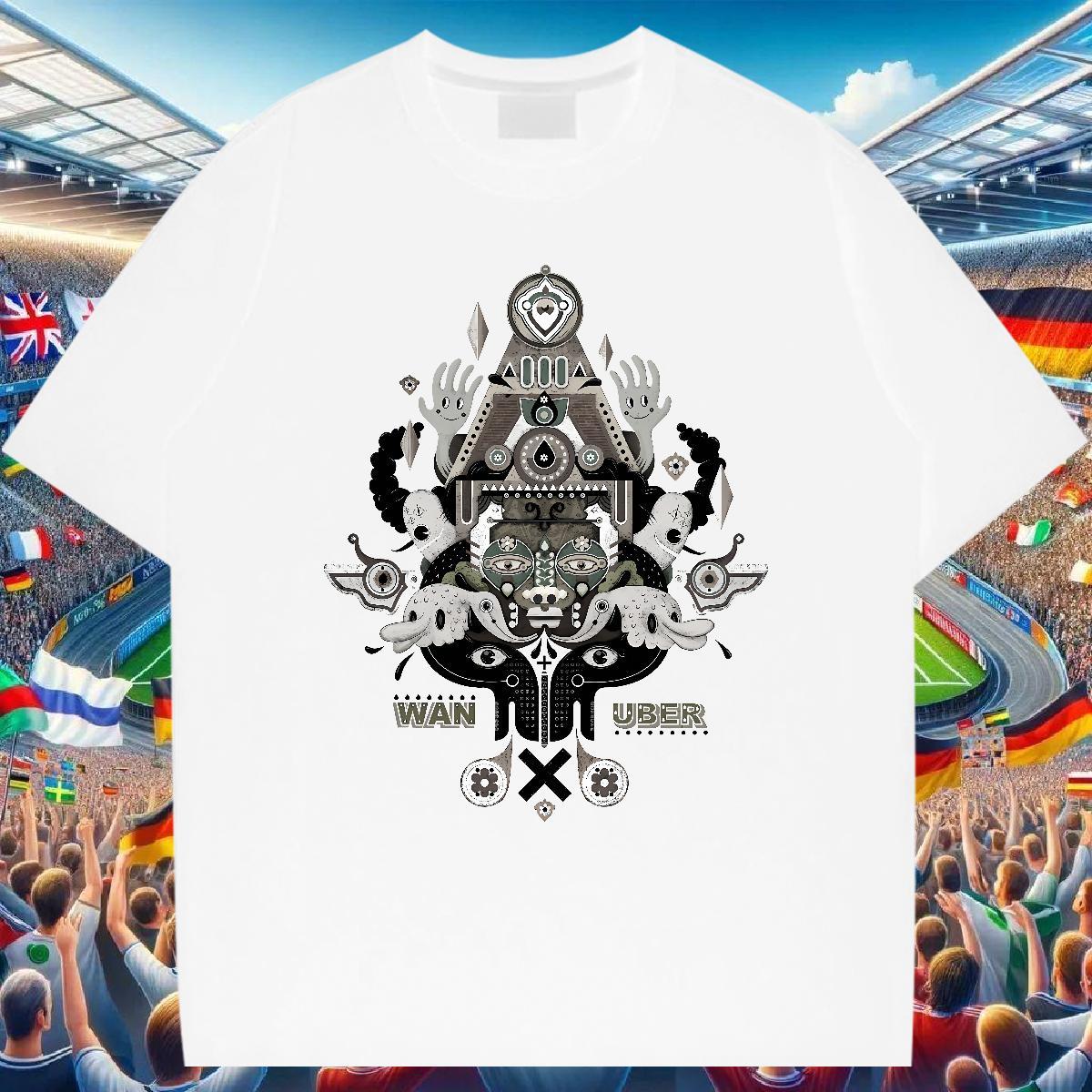 New Designer Man T Shirts eye of the devil Tees 230g 100% Cotton Sport Loose Black Oversized Breathable Crew Neck Men Tops Tees
