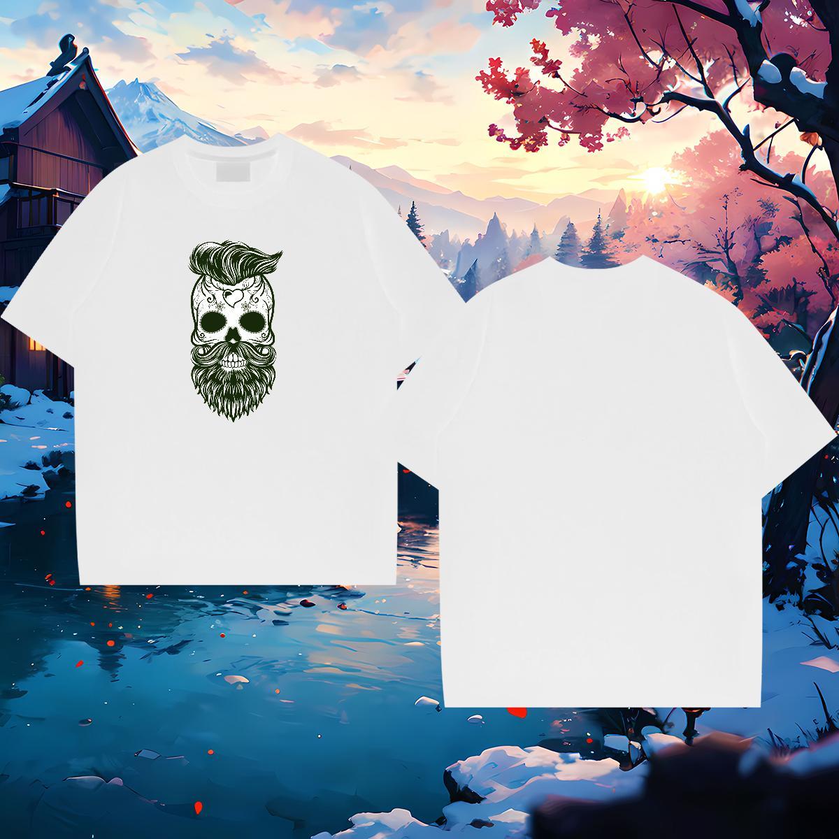 DIY Man T Shirts skull Top Tees 230g Pure Cotton Street Loose Custom Print Oversized Round Neck Short Sleeve Tshirts