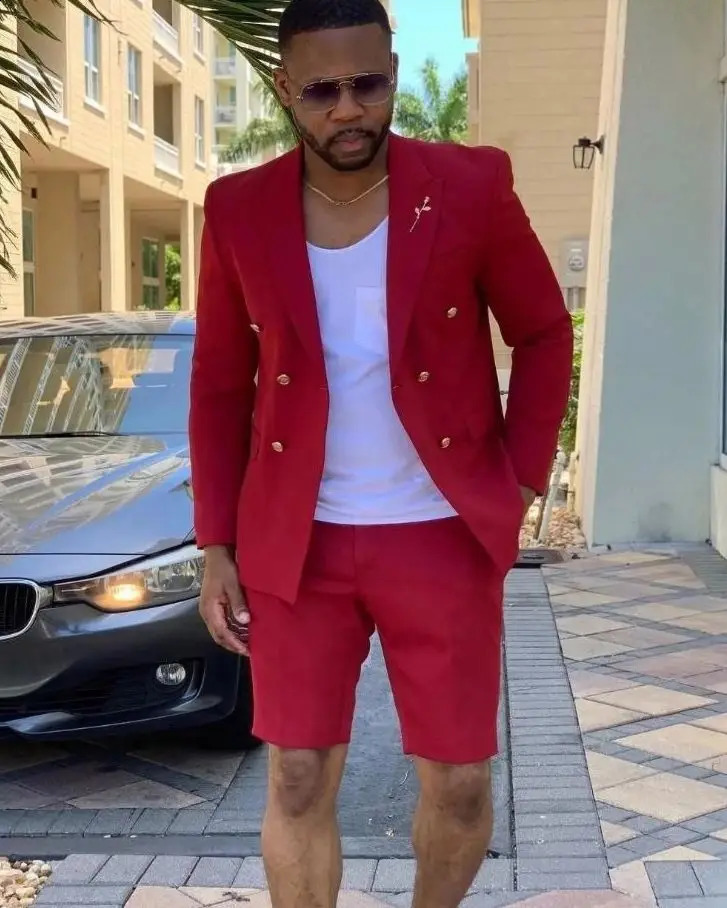 Mens Suits Summer Red Blazer Double Breasted Men With Short Pant Wedding Groom Prom Party Terno Masculino For Man Jacket 240812