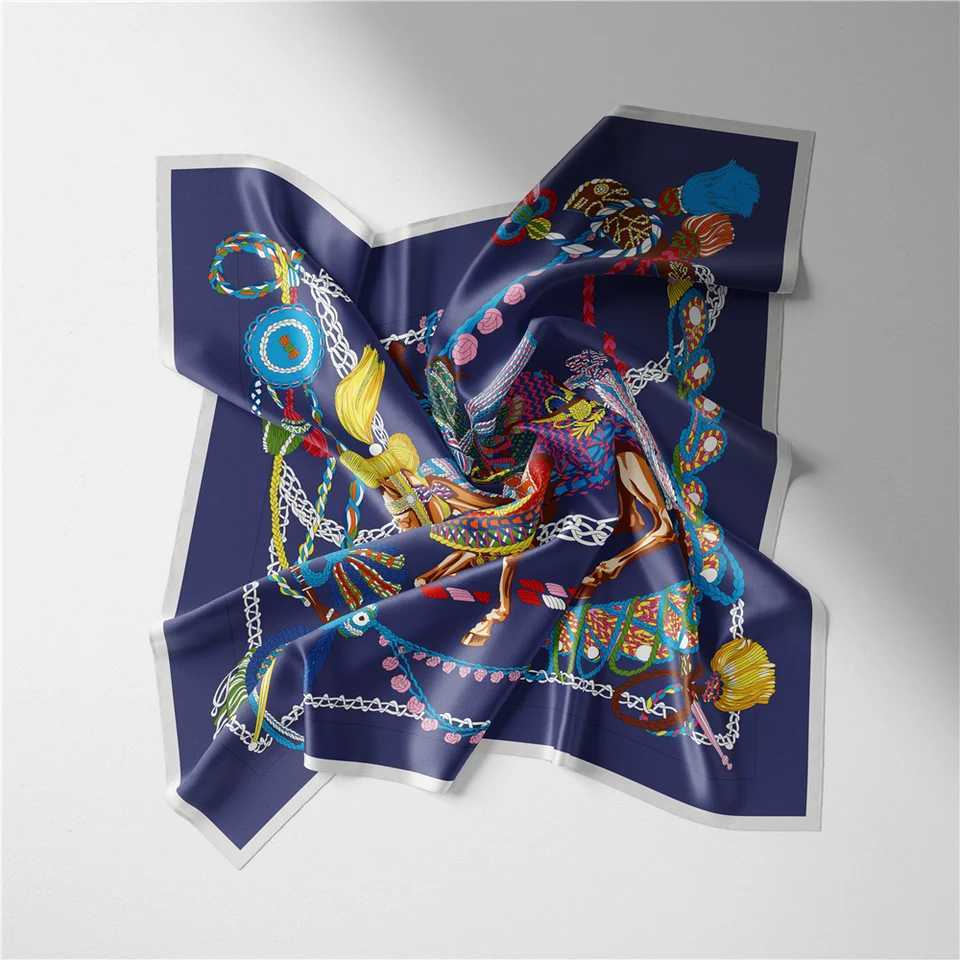 Twill silk scarf womens tassel horse print square scarf bandage small headband silk founder ladys tie headband collar W240810