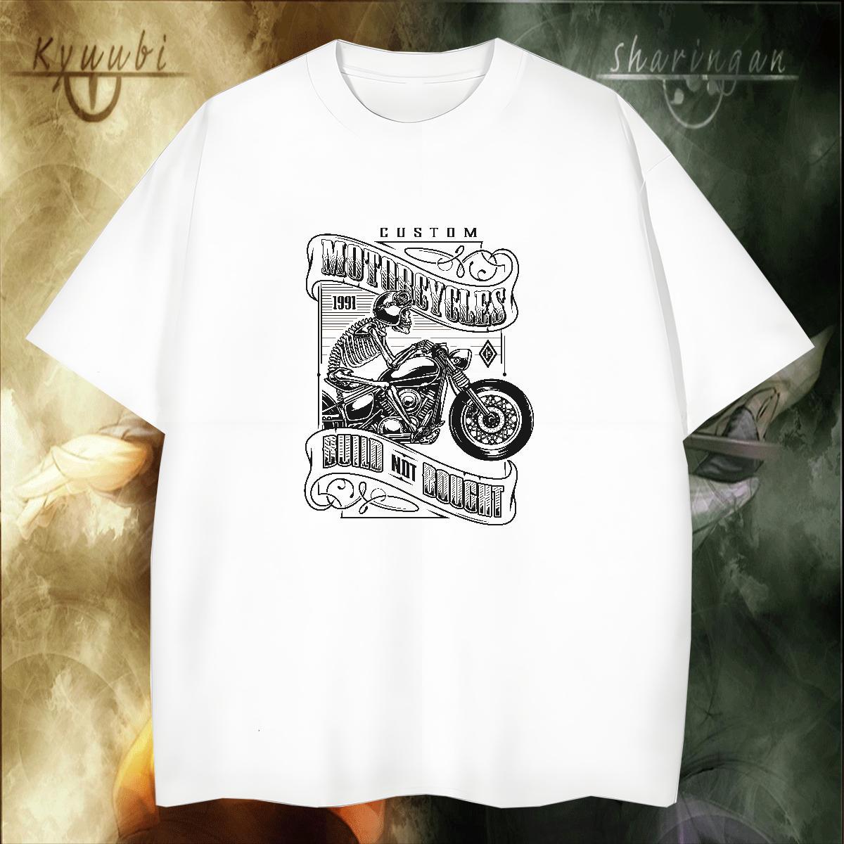 Classic Casual 230g Pure Cotton T-Shirts for Men Motorcycle Sports Casual Men Clothes T-Shirt Tees Breathable Short Sleeve Loose White Plus Size