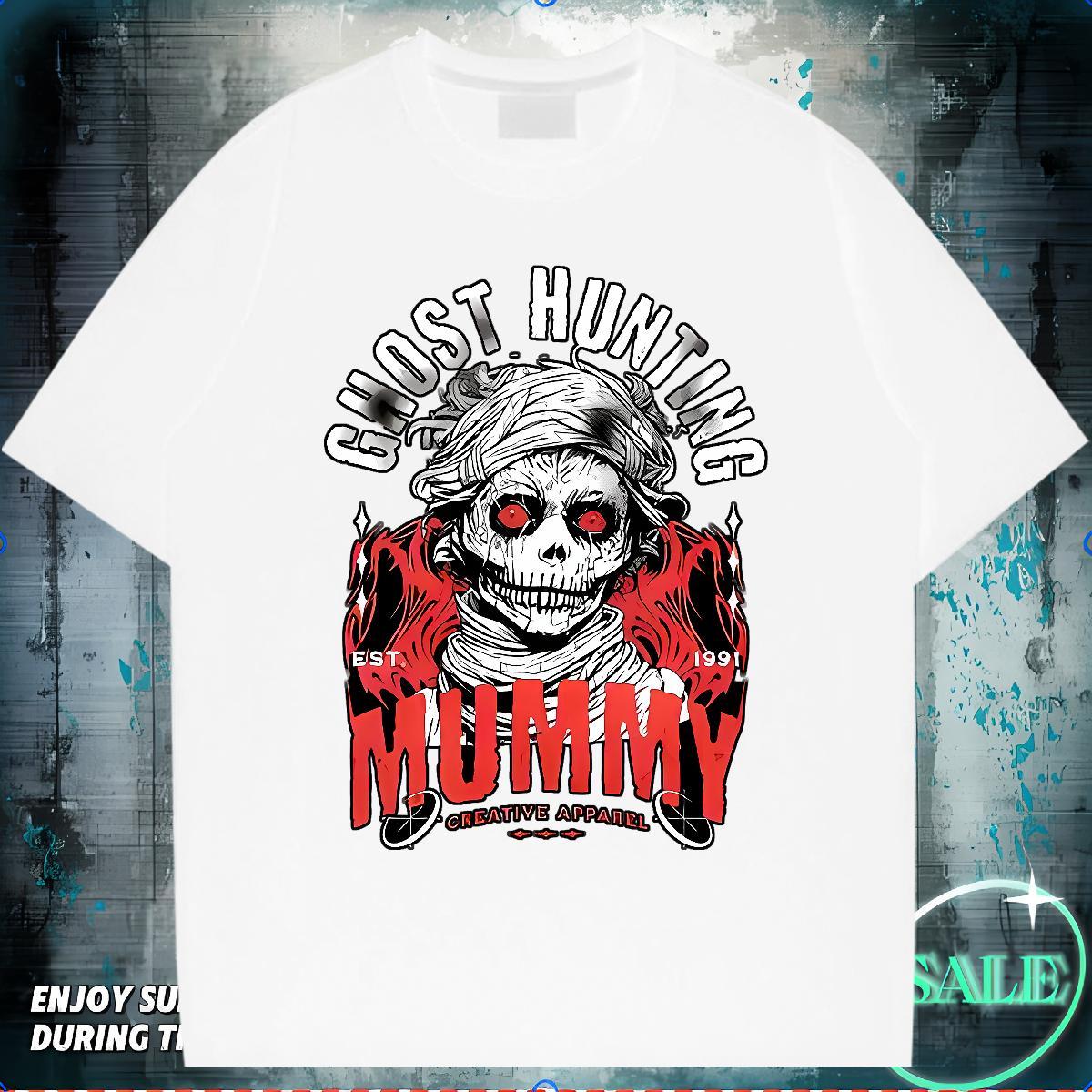 2024 T-Shirts for Men skull Clothings 100% Cotton 230g Daily Outfit Free Shipping Oversized Crew Neck Breathable Tshirts