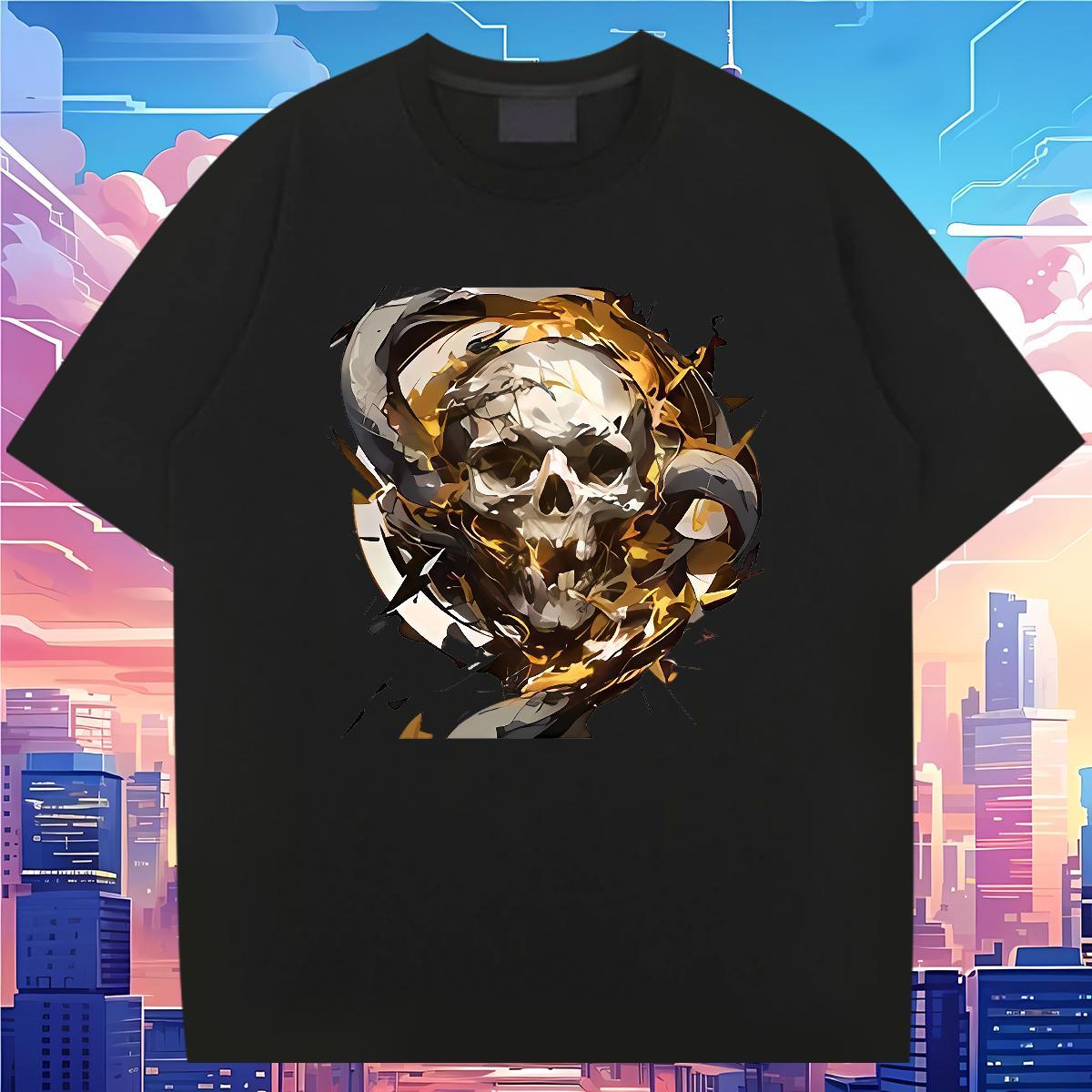 Fashion Casual Man T Shirts skull Wear 230g Pure Cotton Beach Brand Plus Size Custom Breathable Tshirts