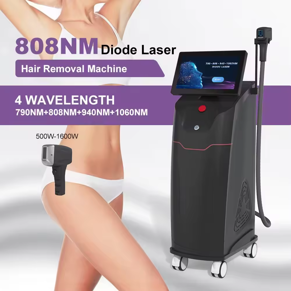 Medical Diode Laser Hair Removal Machine 1800W 790/808/940/1060nm Laser Hair Remove Diode Beauty Salon 4 Wavelengths Ice Titanium