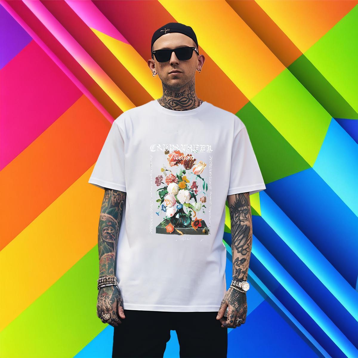 Man T Shirts 230g Pure Cotton flower Outdoor Short Sleeve Soft Anime Print Tshirts Fashion Design Loose Clothes