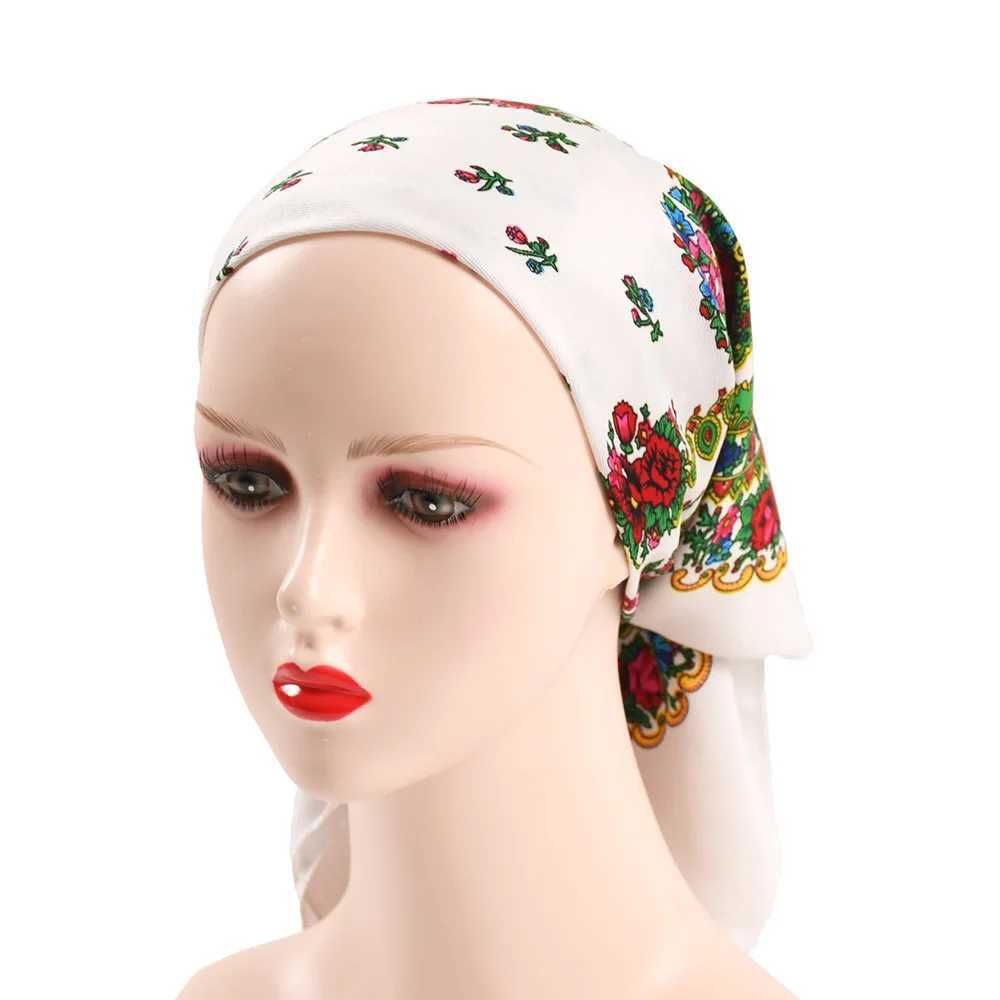 Russian floral print womens headscarf national style square scarf womens headscarf Bandana Handkerchief ethnic shawl 70 * 70cm W240810