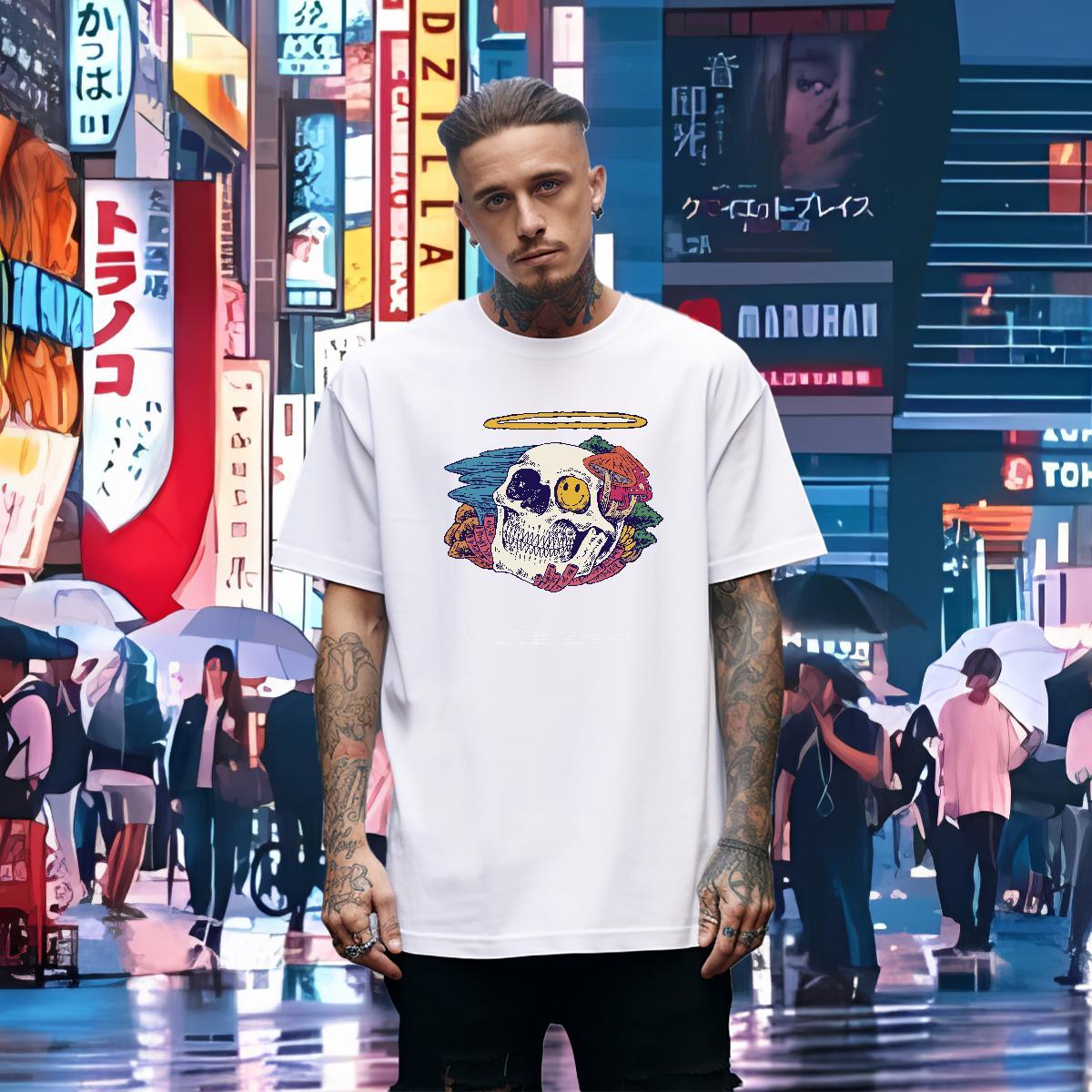 Wholesale T shirt skull Tshirts 100% Cotton 230g Street Unisex DIY Printed Breathable Crew Neck Men Clothes T-Shirt